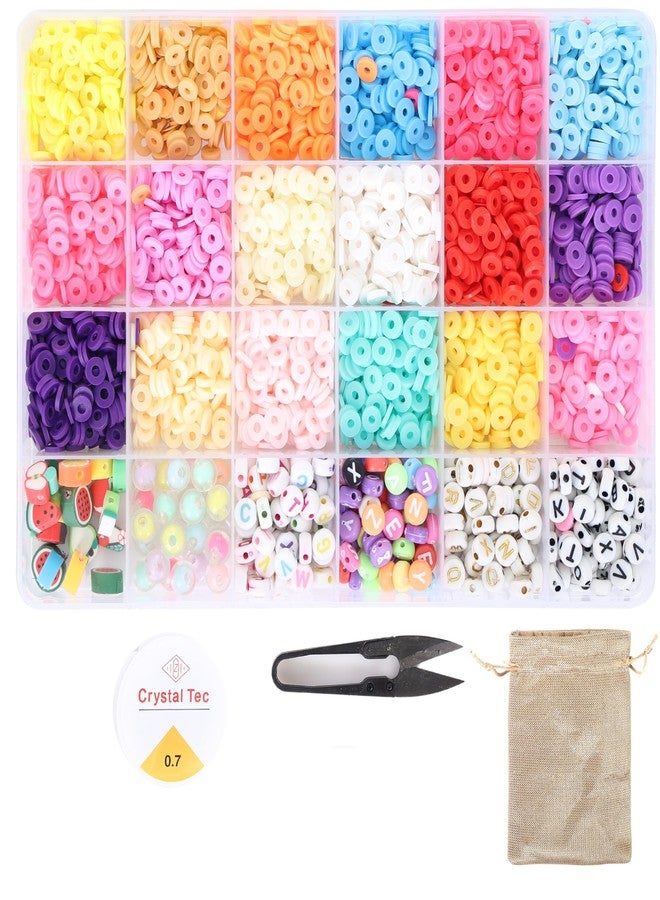 ambitieux DIY Bracelet Making Kit - 24 Colorful Beads, 10m Elastic Thread, Jute Bag, and Cutter - Gift for Girls Birthdays (Clay Beads 3) - Image 1